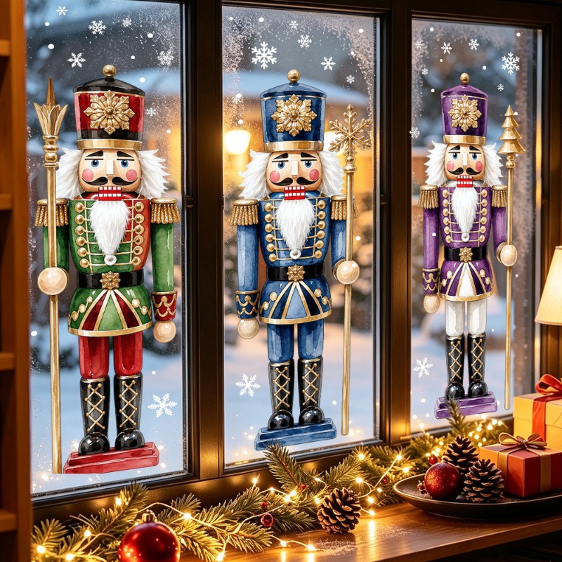 Nutcracker Figurine - مجموعة ملصقات زجاجية كبيرة بتصميم عيد